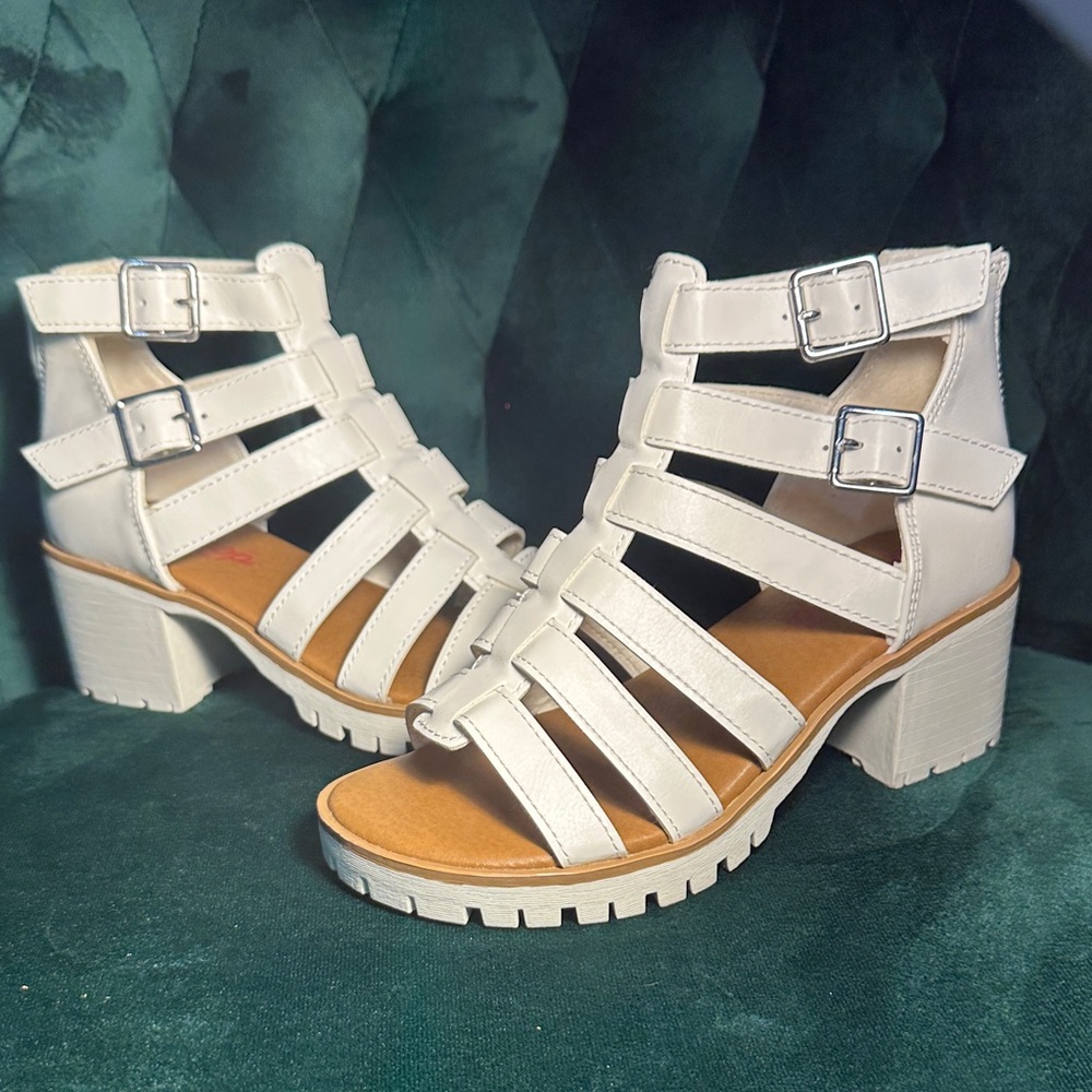 Jellypop White Strappy Block Heel Sandals